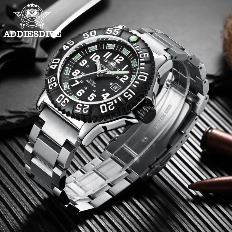 Luxury Watch With Arabic Numerals - Addies Dive jam tangan bercahaya pria,