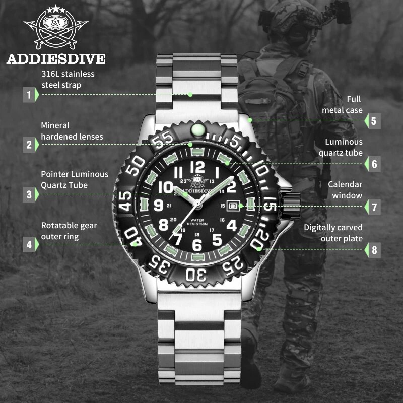 Addies Dive jam tangan bercaha - Luxury Watch With Arabic Numerals ulasan dan harga